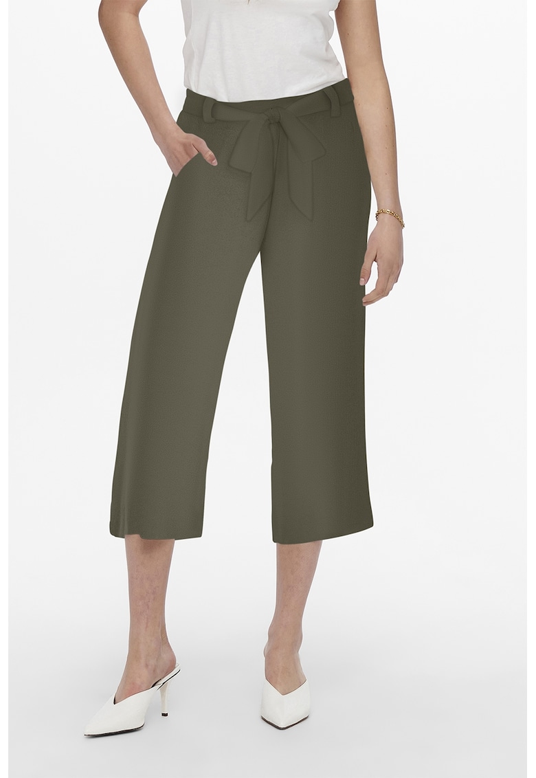 Pantaloni crop cu talie medie - Verde englez