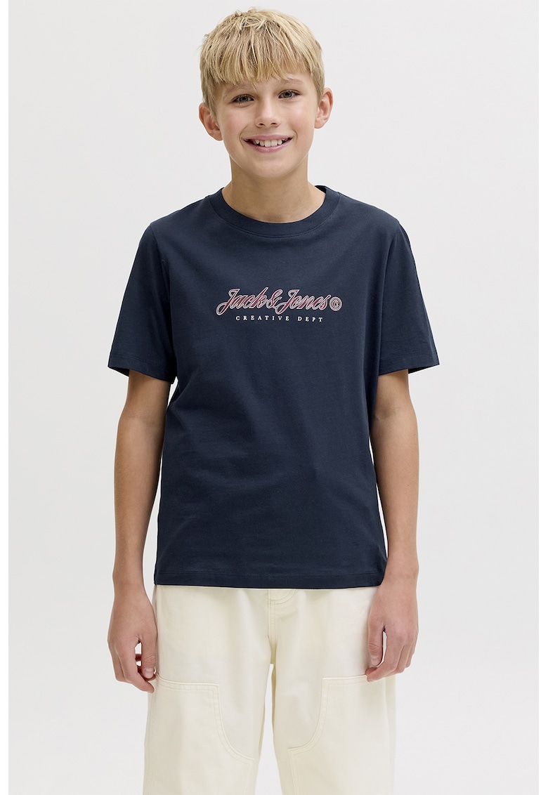 Tricou din bumbac organic cu logo pe piept - Albastru inchis
