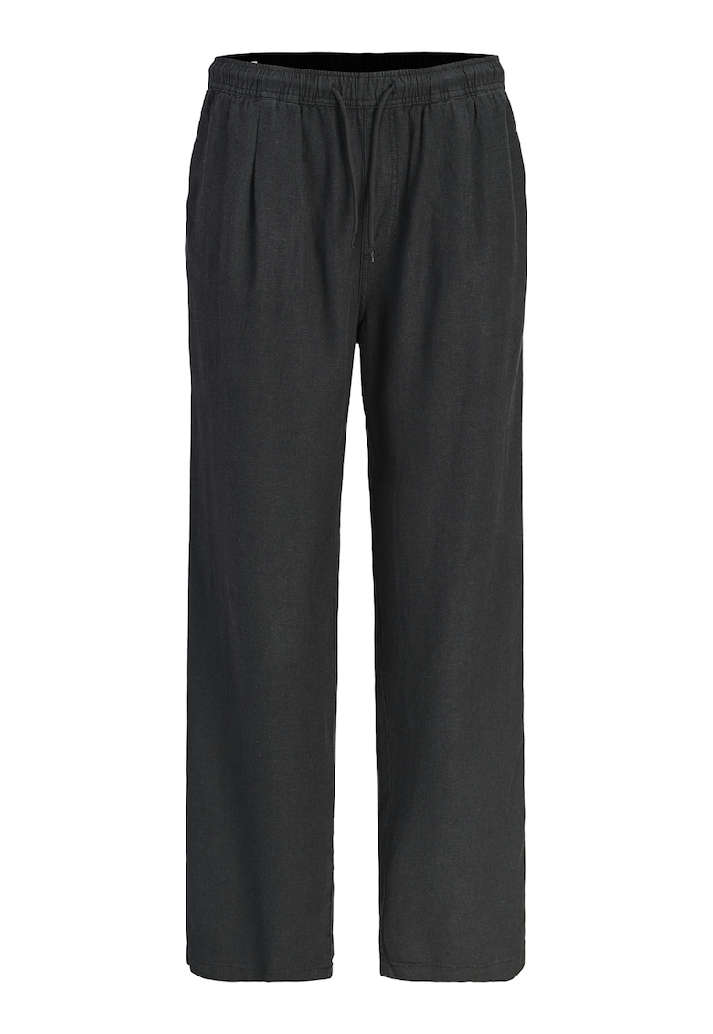 Pantaloni din amestec de in cu snur in talie - Negru