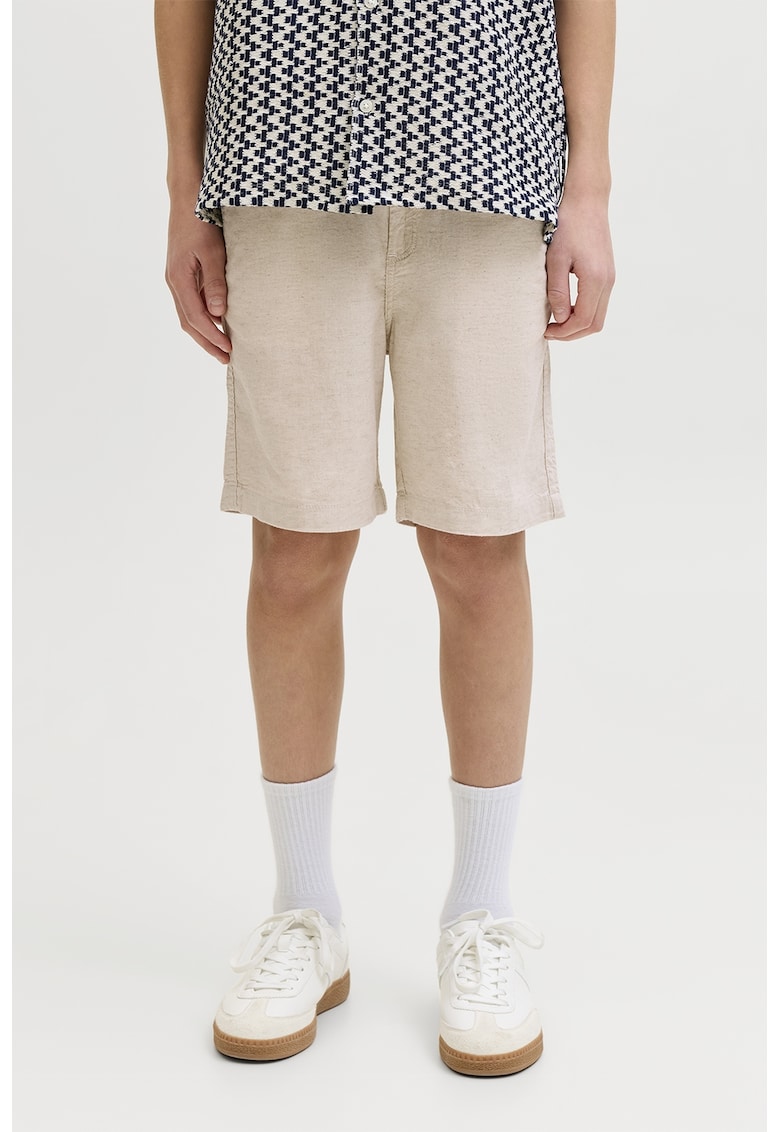 Pantaloni scurti din amestec de in cu snururi de ajustare - Bej deschis