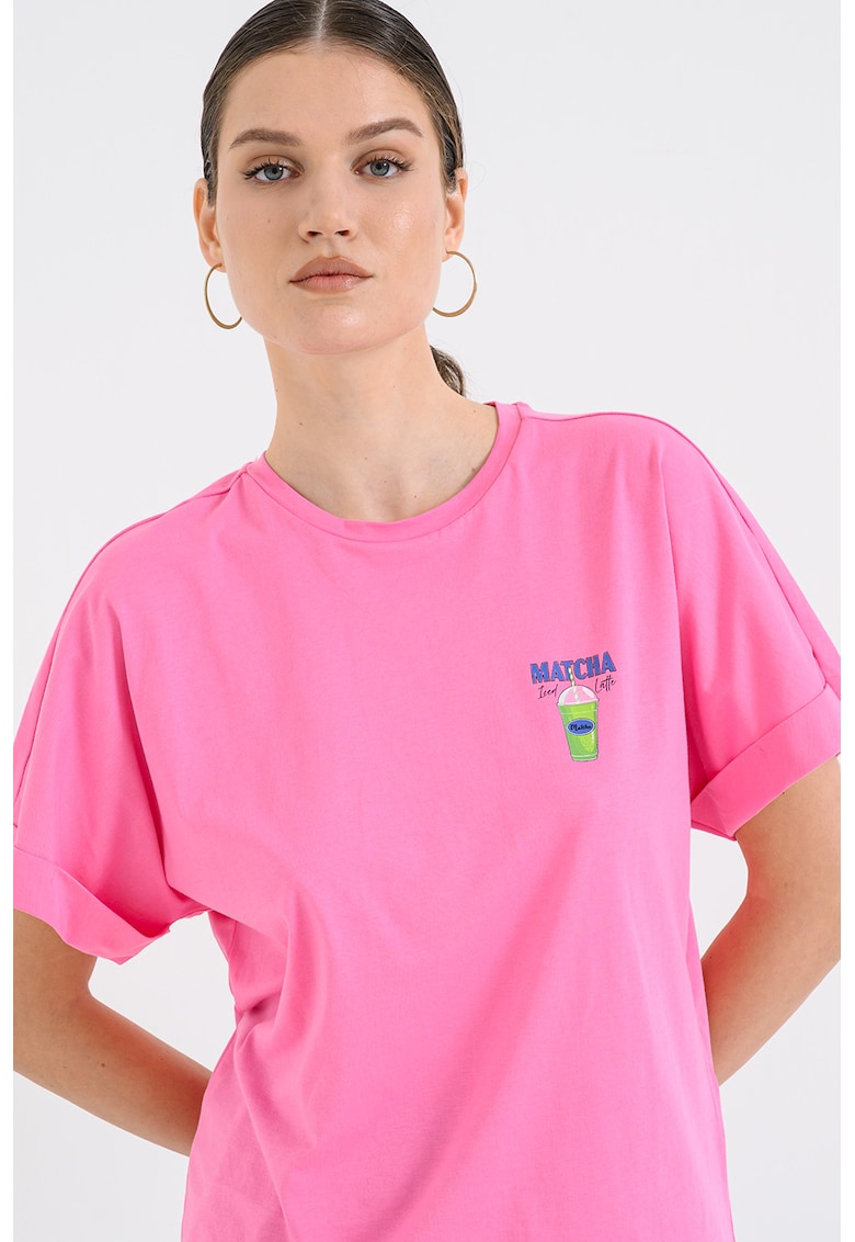 Tricou din bumbac organic si imprimeu grafic - Roz/Albastru