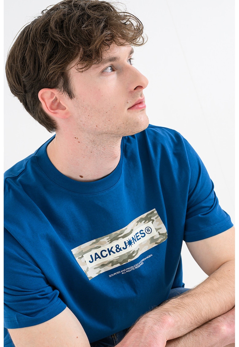 Tricou din bumbac organic cu logo - Albastru royal