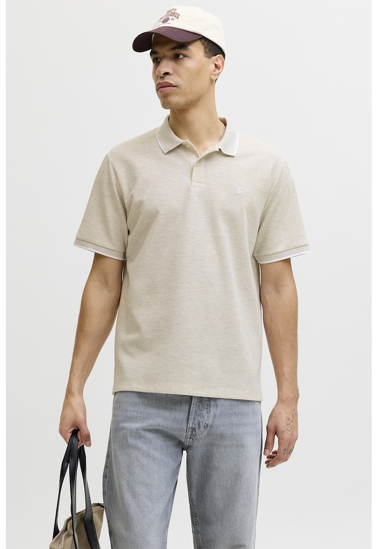 Tricou polo din amestec de bumbac pique - Bej deschis