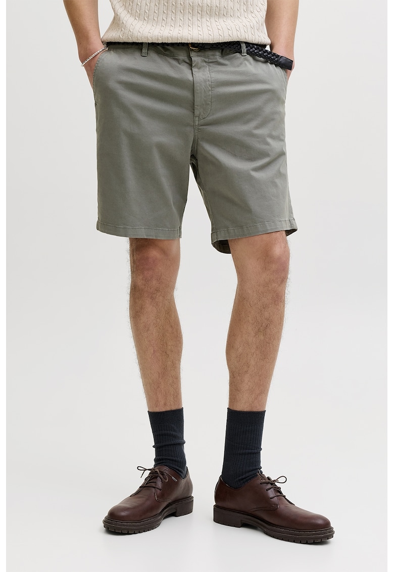 Pantaloni scurti chino din amestec de bumbac organic cu talie medie - Verde pal