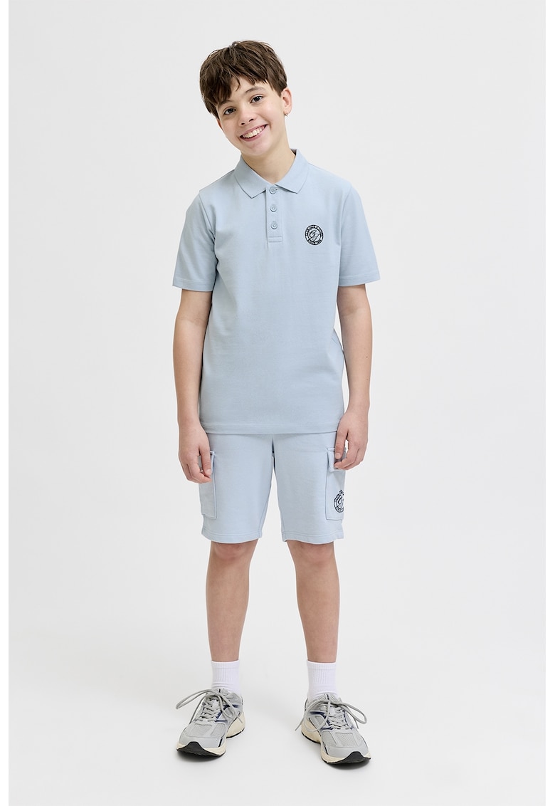 Set de pantaloni scurti si tricou polo de bumbac - 2 piese - Albastru pastel