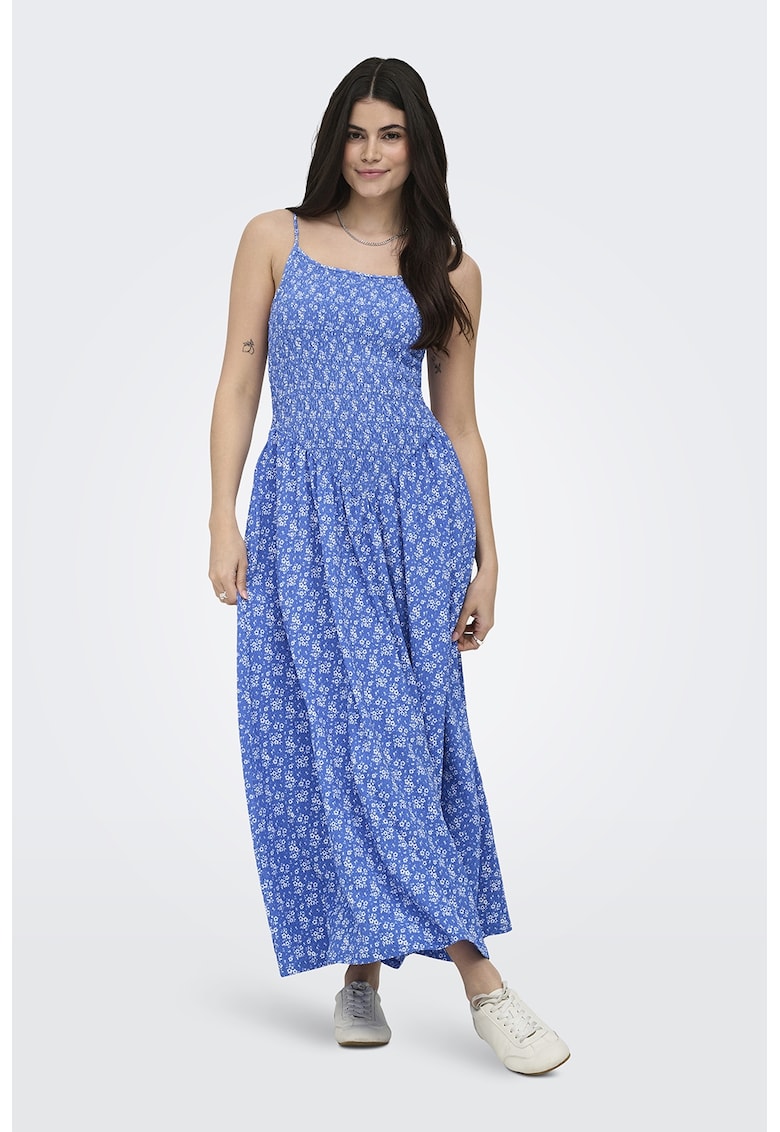 Rochie lunga cu imprimeu - Albastru pastel/Alb optic