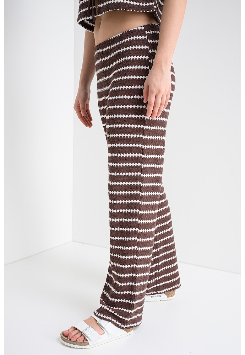 Pantaloni drepti din tricot - Alb/Maro