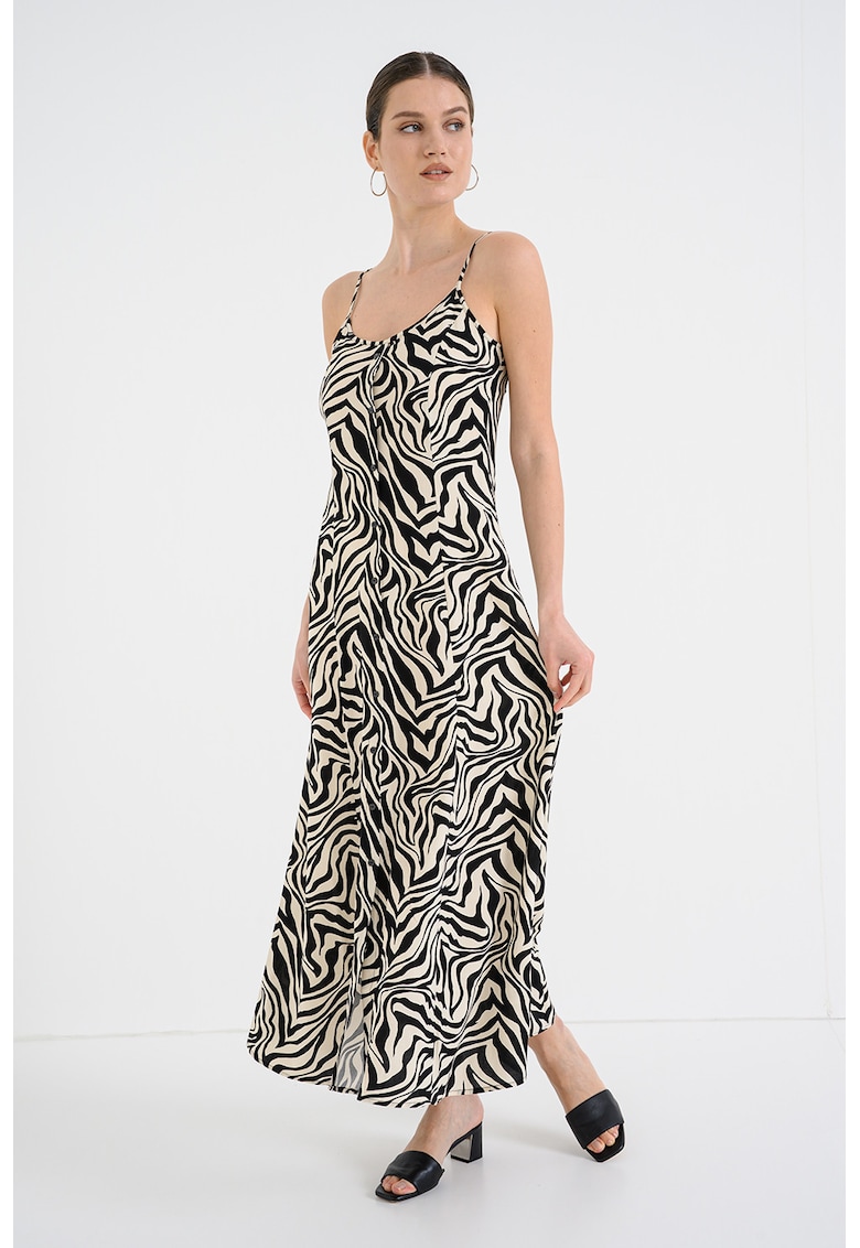 Rochie vaporoasa cu model - Negru/Crem