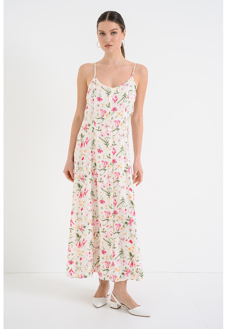 Rochie vaporoasa cu model - Alb/Verde/Fucsia