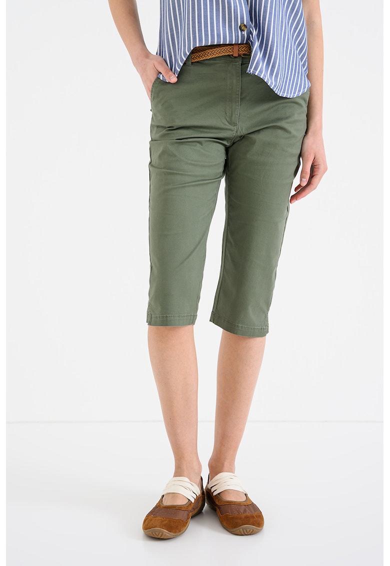Pantaloni capri cu curea - Verde masliniu