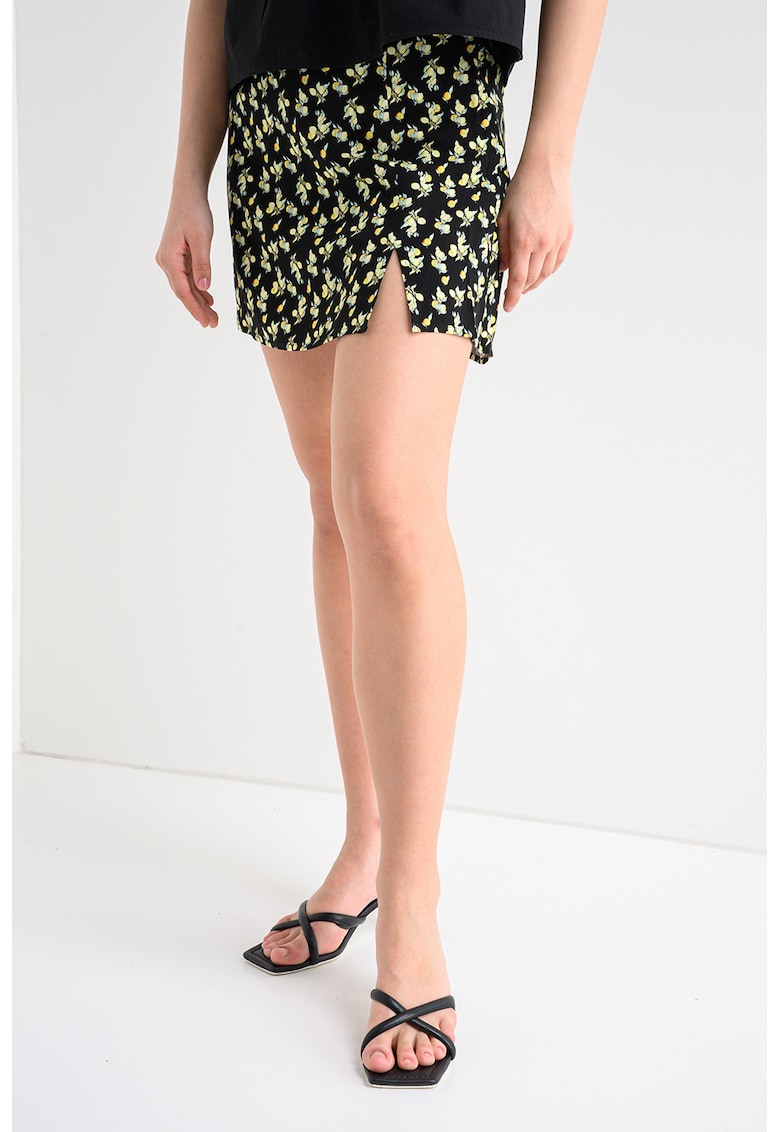 Fusta cu slit lateral - Negru/Verde lime