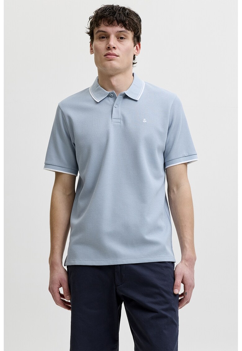 Tricou polo din amestec de bumbac pique - Albastru pastel