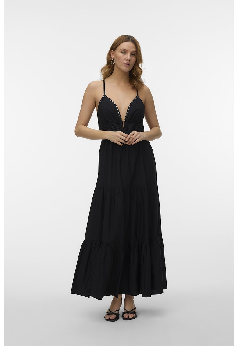 Rochie maxi cu model stratificat si tinte - Negru