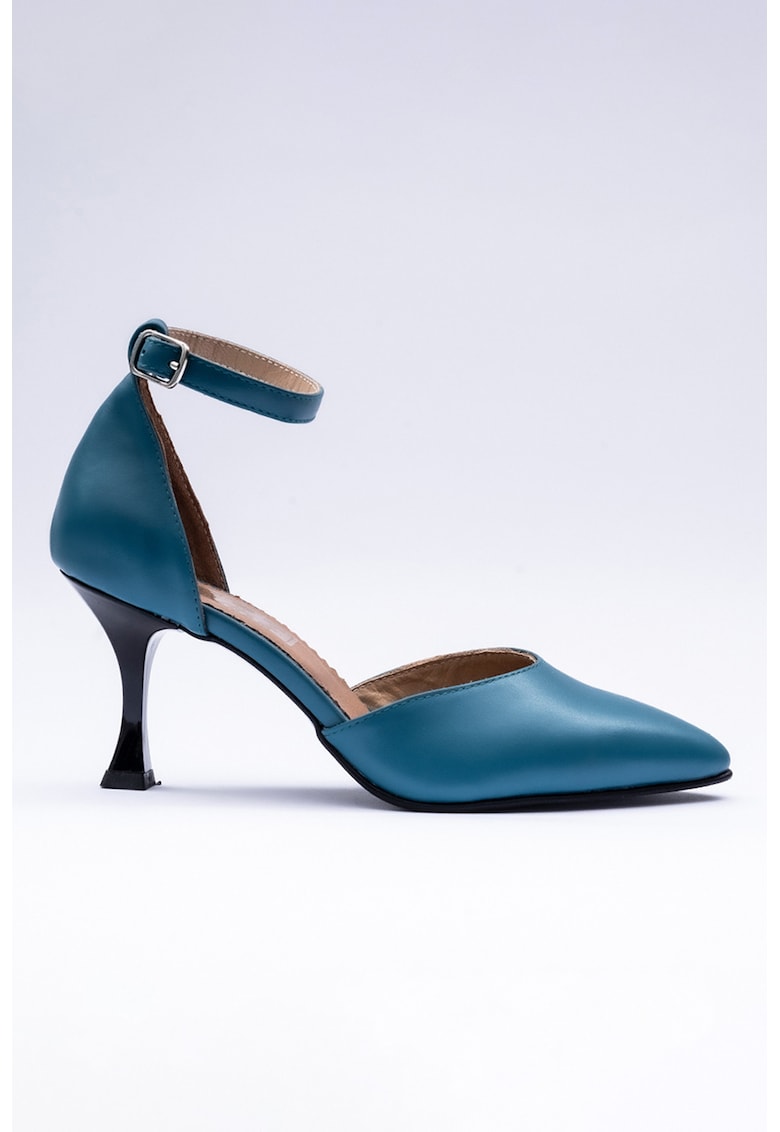 Pantofi de piele cu bareta pe glezna - Albastru inchis