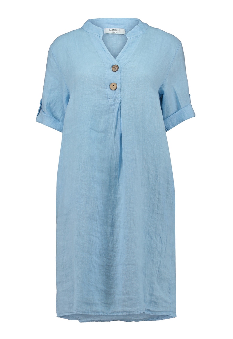 Rochie-tunica din in cu fenta cu nasturi - Albastru lavanda