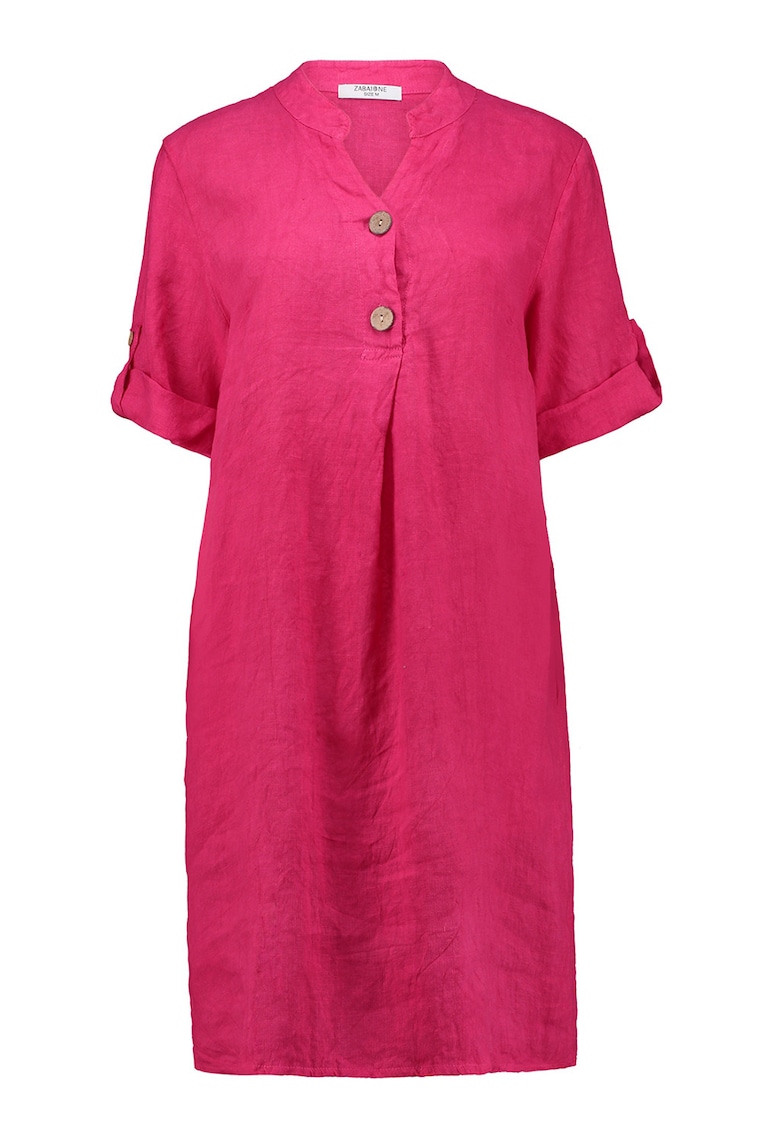 Rochie-tunica din in cu fenta cu nasturi - Roz