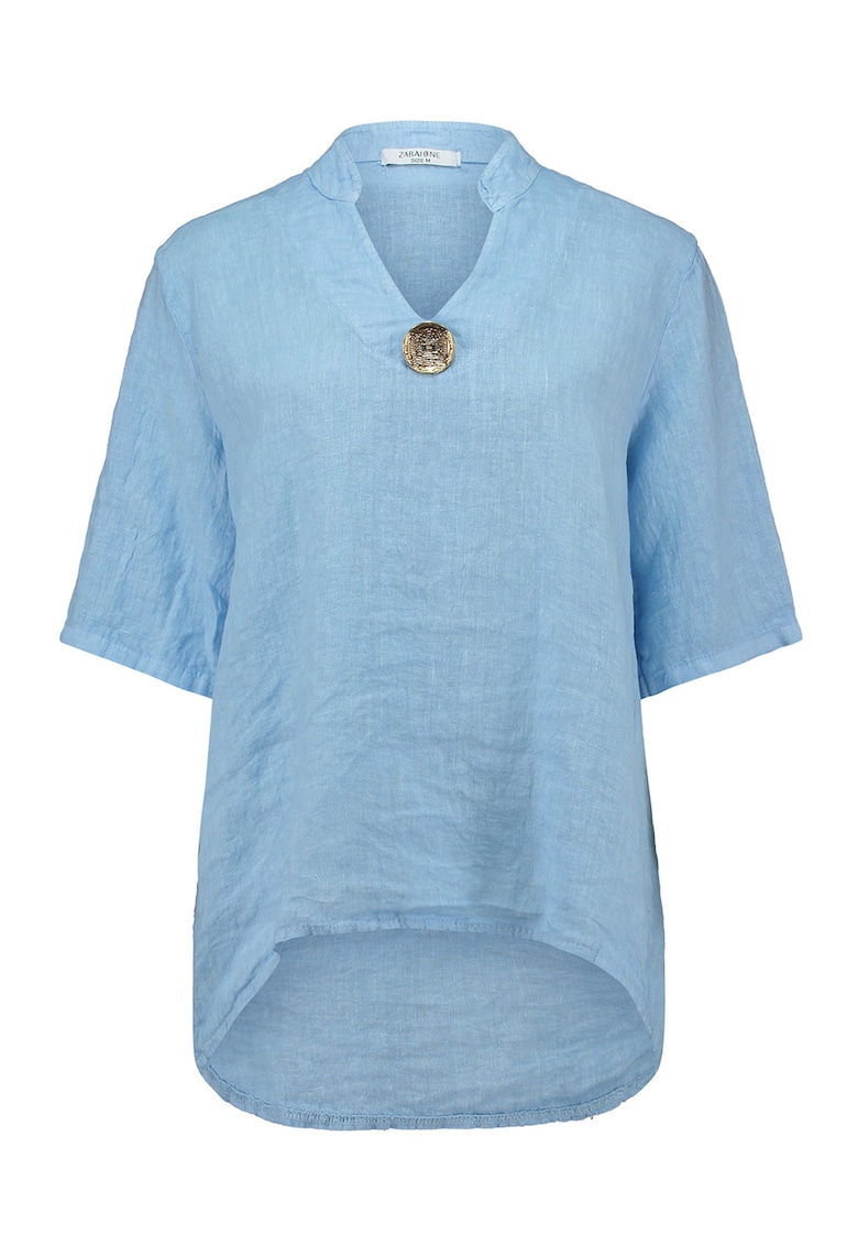 Bluza-tunica din in cu maneci scurte - Albastru lavanda