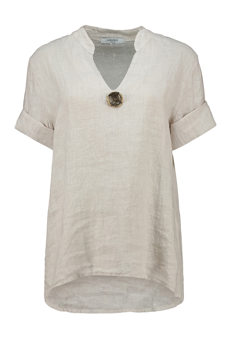 Bluza-tunica din in cu maneci scurte - Bej