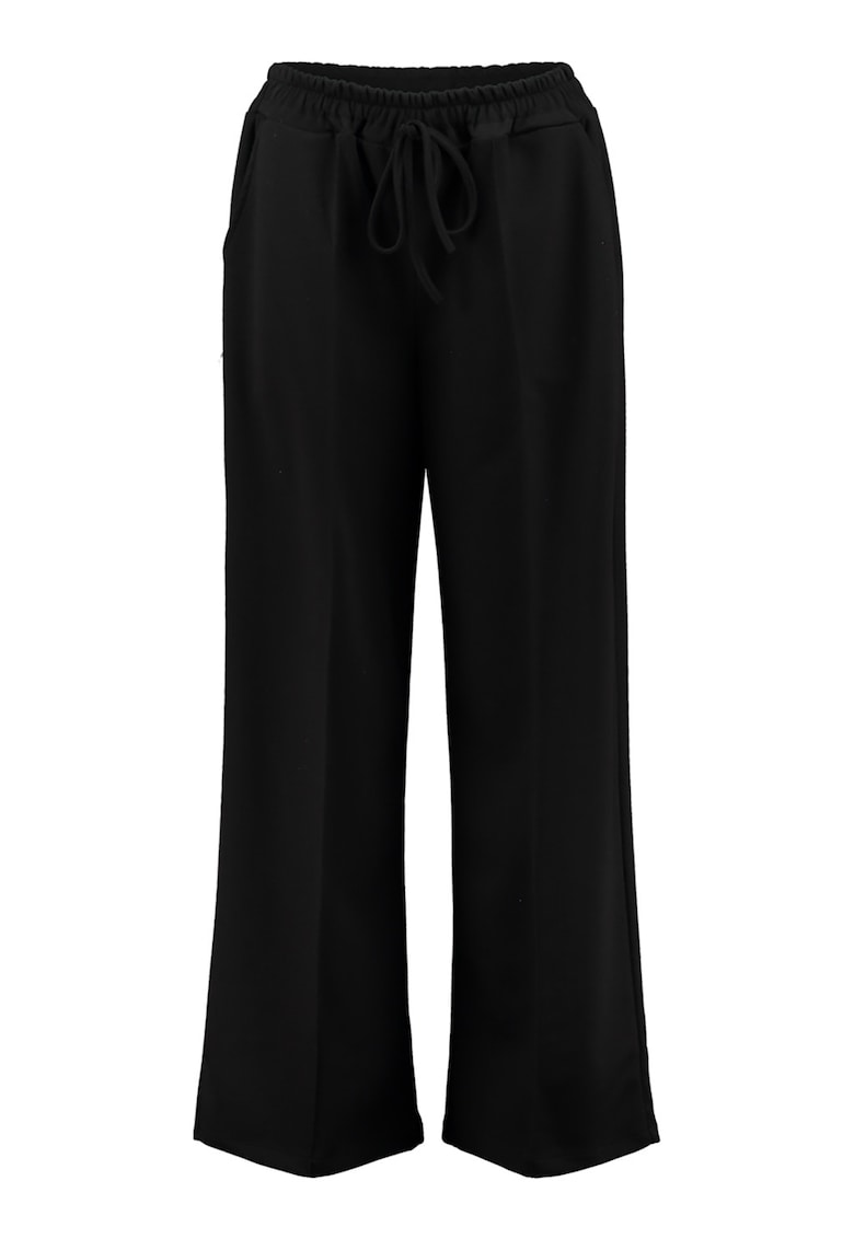Pantaloni cu croiala ampla si snur in talie - Negru