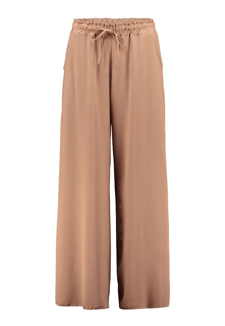 Pantaloni uni cu snur in talie - Maro camel