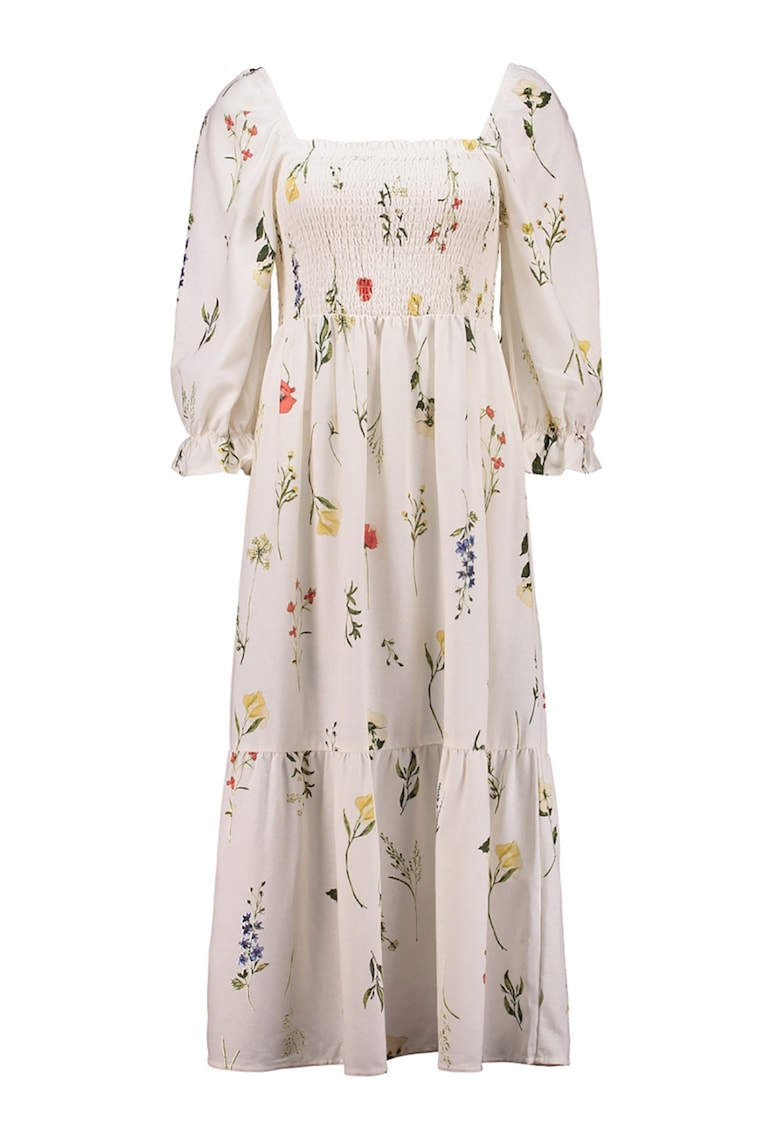 Rochie evazata din amestec de modal cu imprimeu - Crem