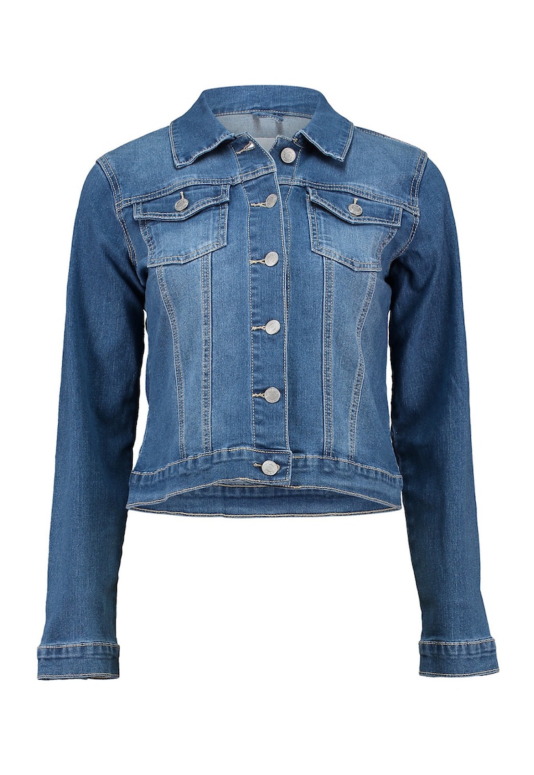 Jacheta din denim cu buzunare cu clapa - Albastru