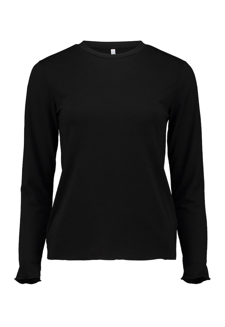 Bluza cu model uni si terminatie ondulata - Negru