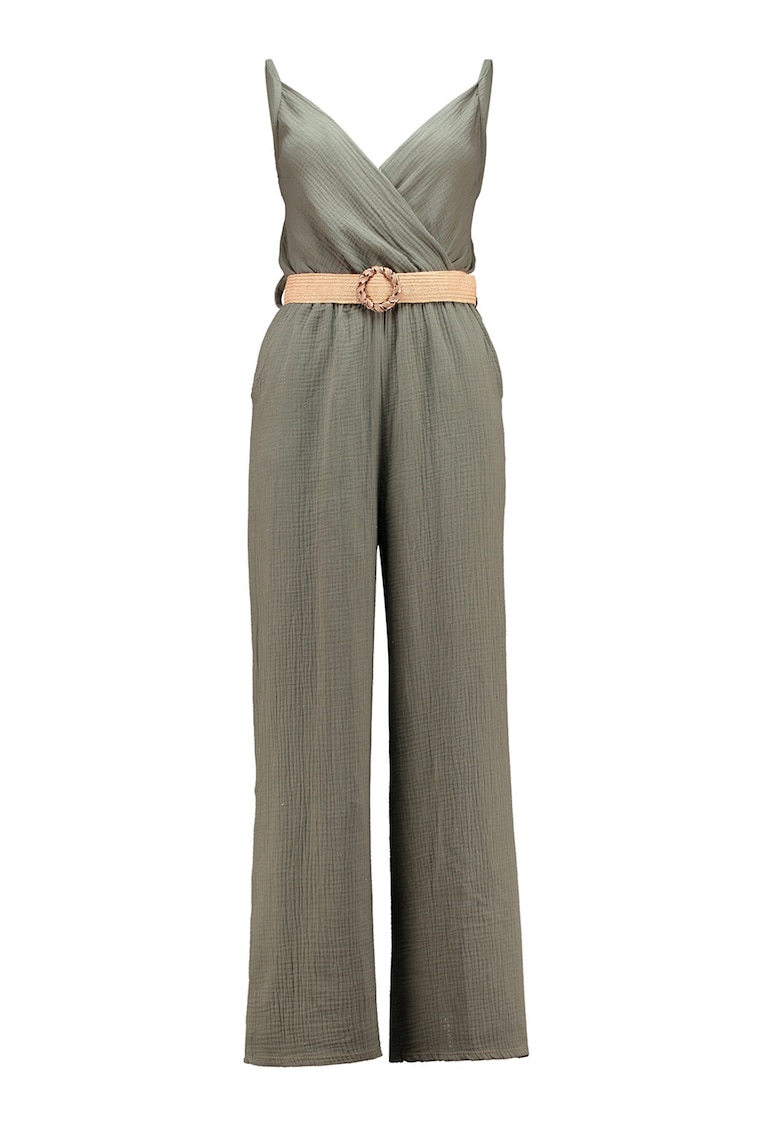 Salopeta texturata cu curea - fara maneci - Kaki