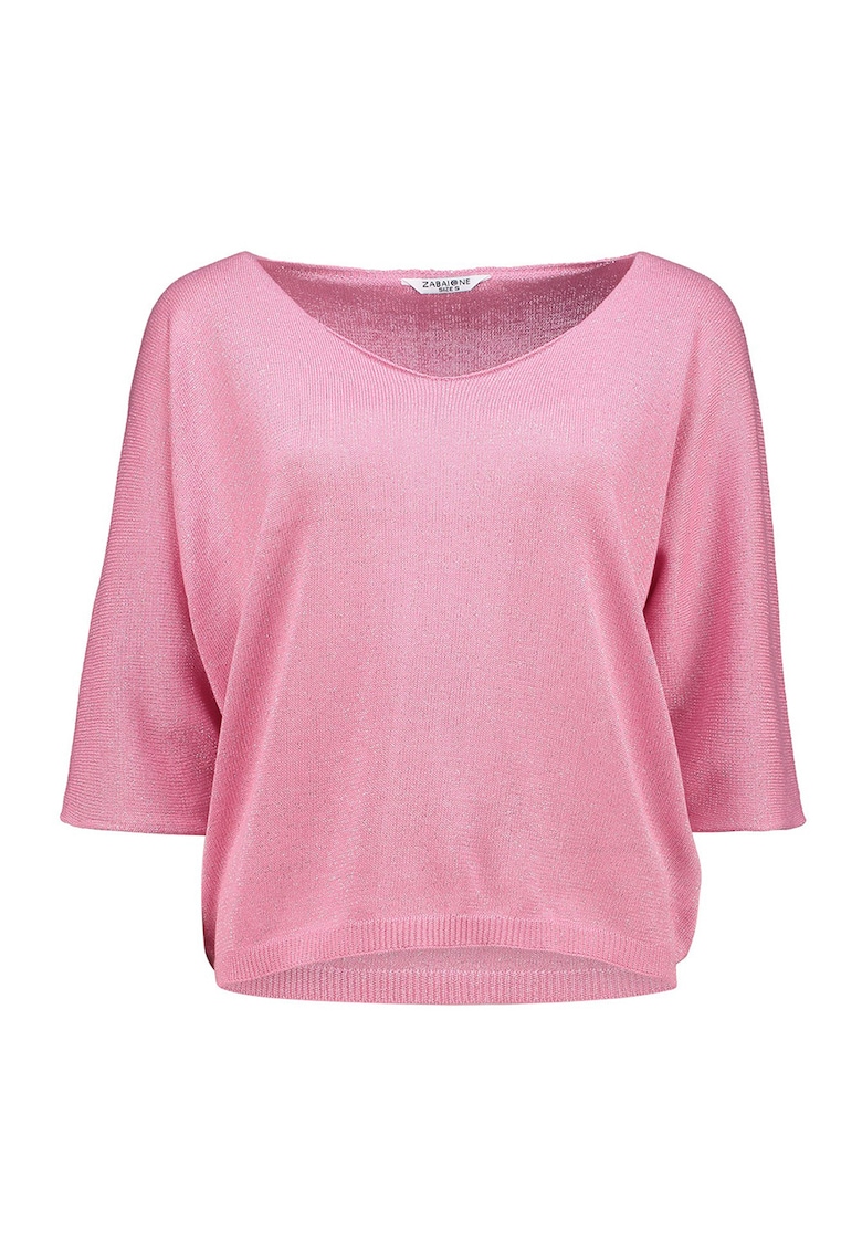 Bluza cu decolteu in V si insertii din lurex - Roz