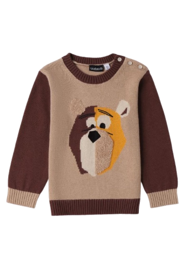 Pulover baieti din tricot - model urs - Maro - Bej