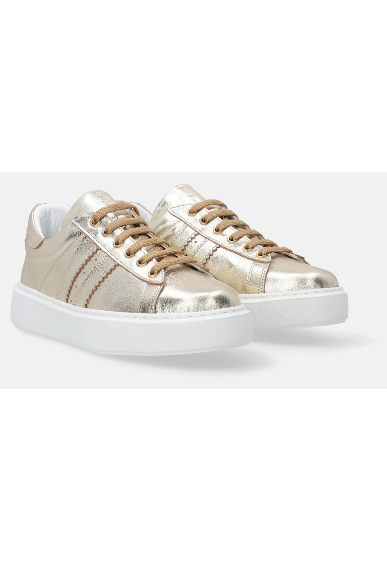 Pantofi sport din piele cu aspect metalizat si talpa inalta