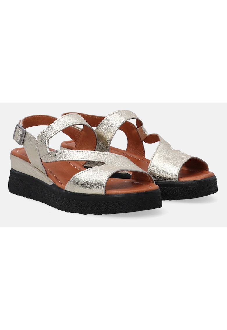 Sandale din piele naturala cu aspect metalic -