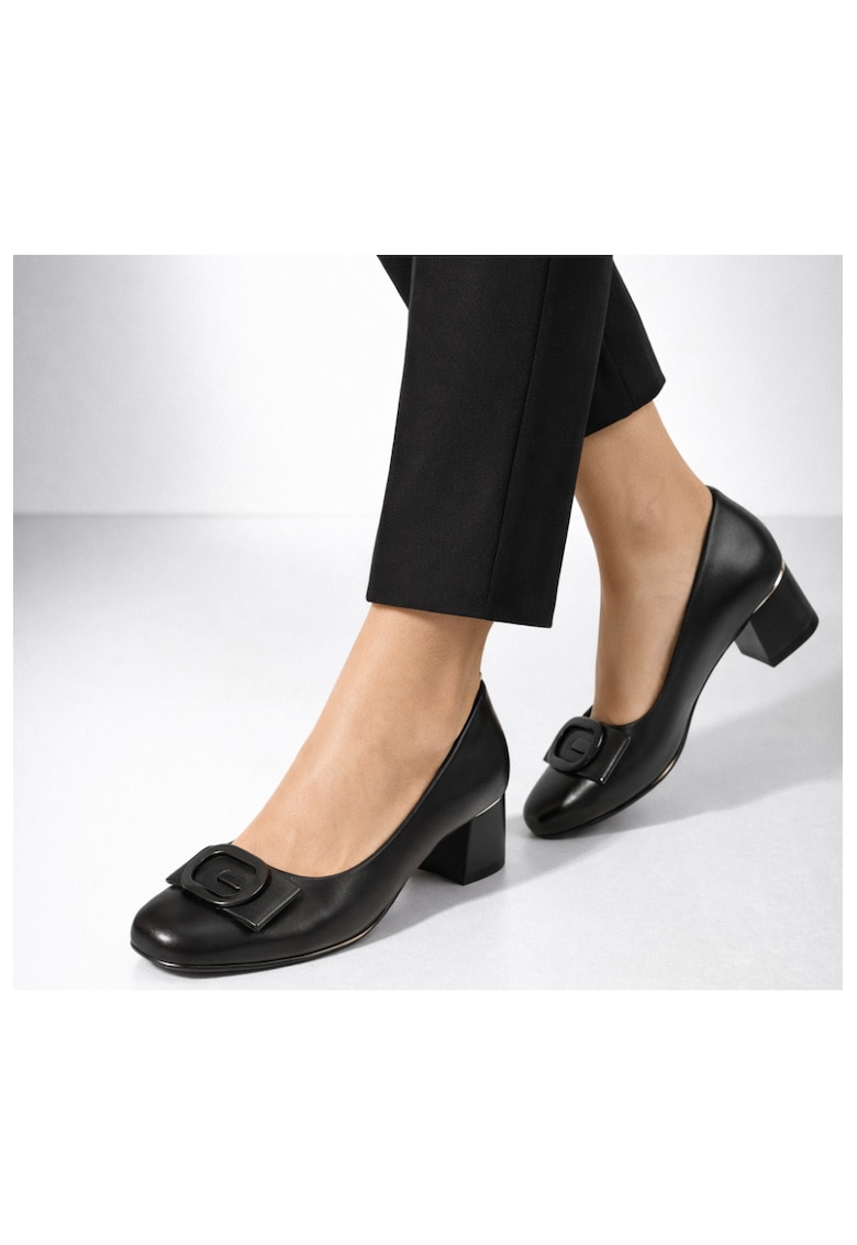Pantofi casual - dama - 9816-90 negru - piele naturala - cu toc