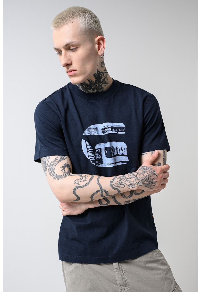 Tricou de bumbac organic cu logo - Bleumarin