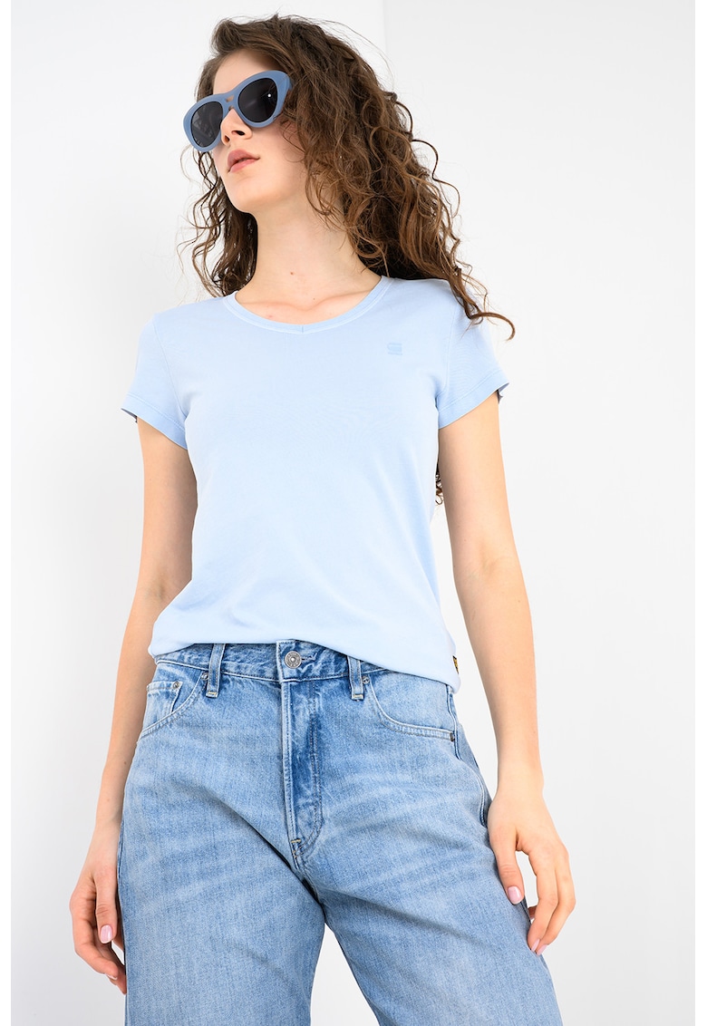 Tricou slim fit de bumbac organic - Albastru deschis