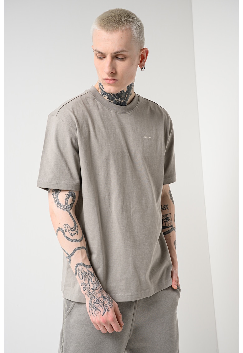 Tricou din amestec de bumbac organic cu decolteu la baza gatului - Maro taupe