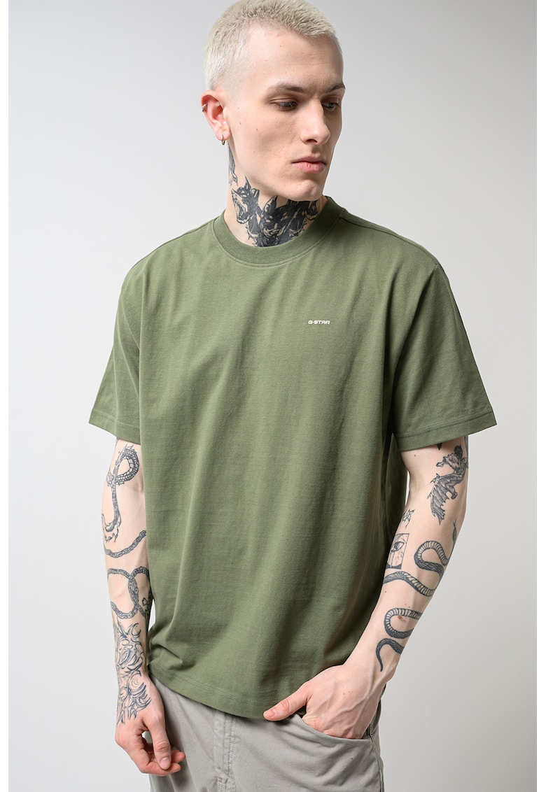 Tricou din amestec de bumbac organic cu decolteu la baza gatului - Verde