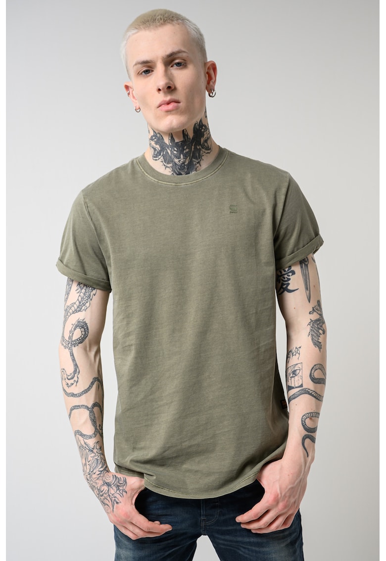 Tricou relaxed fit din bumbac organic cu terminatie rotunjita Lash - Kaki