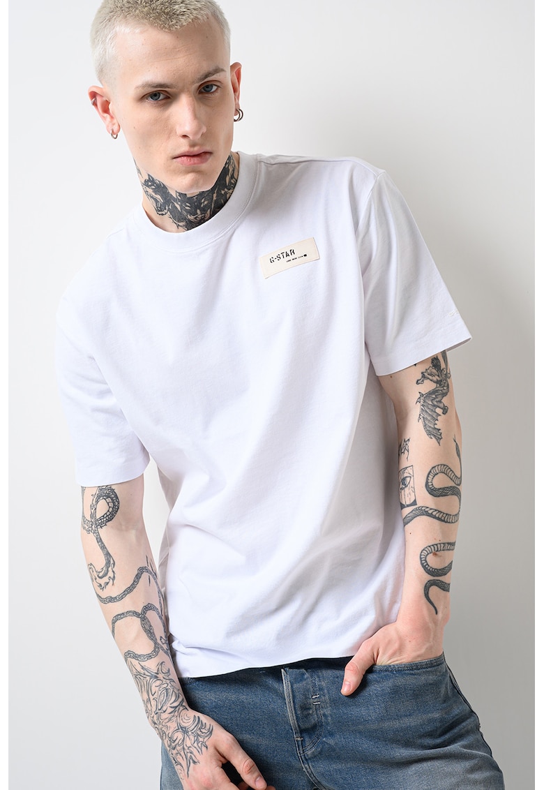 Tricou relaxed fit de bumbac organic Badge - Alb