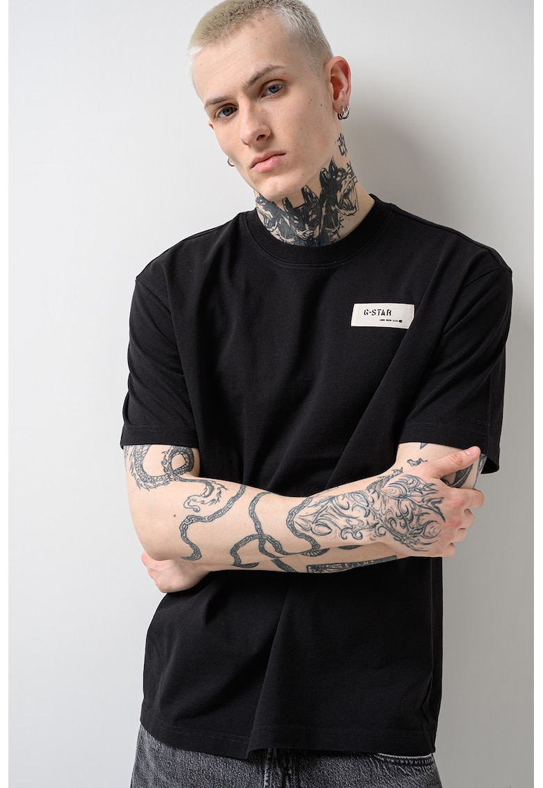 Tricou relaxed fit de bumbac organic Badge - Negru