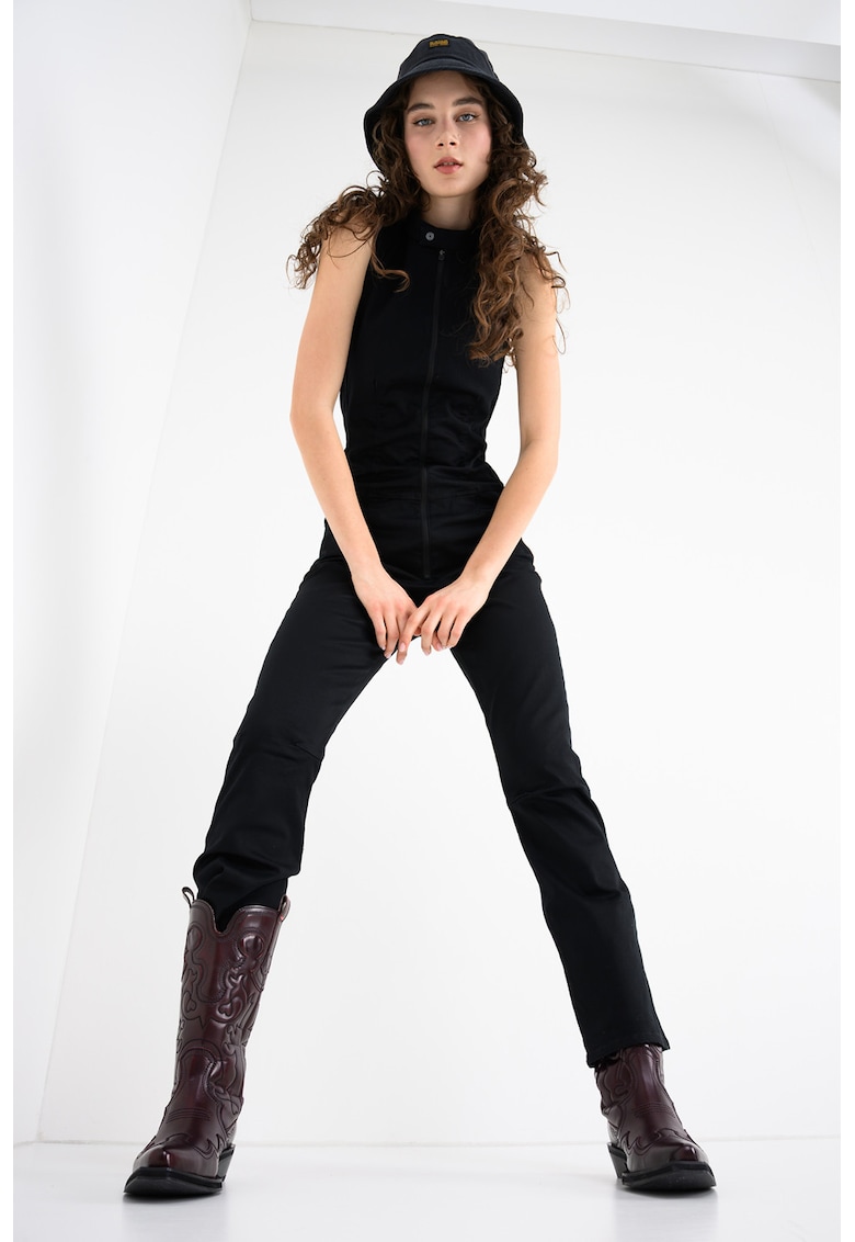 Salopeta din amestec de bumbac organic fara maneci cu fermoar - Negru