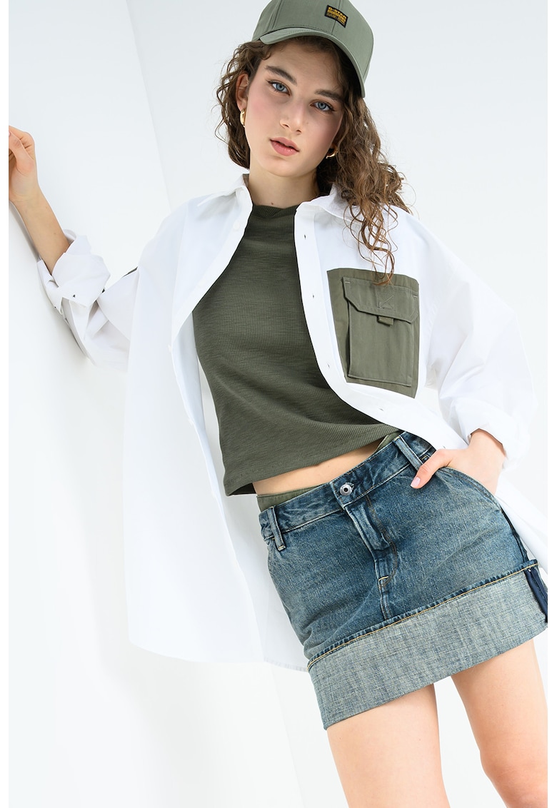 Fusta mini din denim cu terminati plisata - Albastru inchis