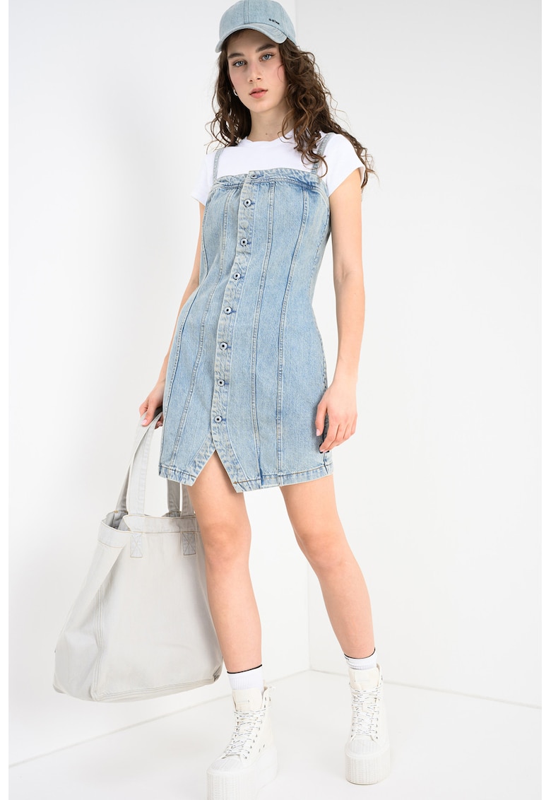 Sarafan din denim cu bretele subtiri - Albastru deschis