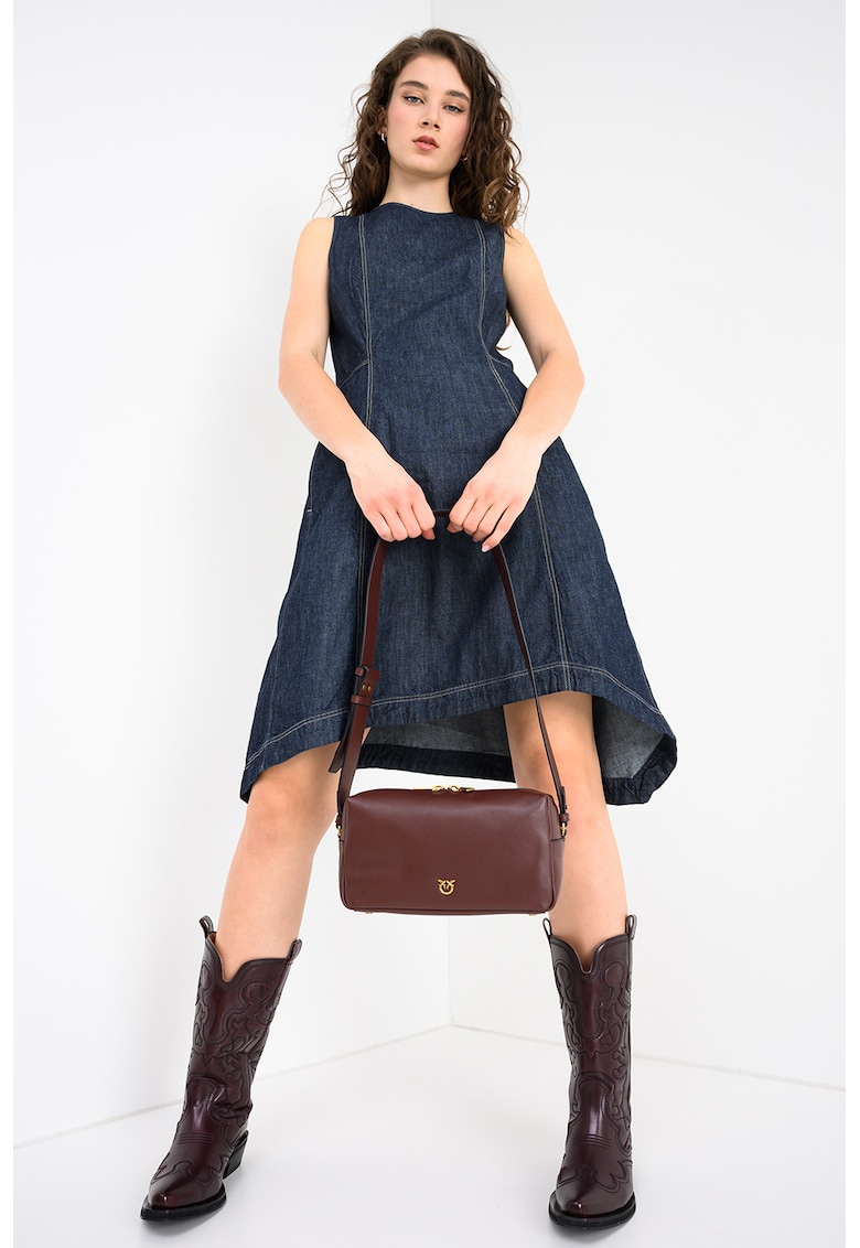 Rochie asimetrica din denim cu buzunare - Bleumarin