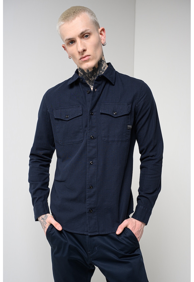 Camasa slim fit Marine - Alb/Albastru ultramarin