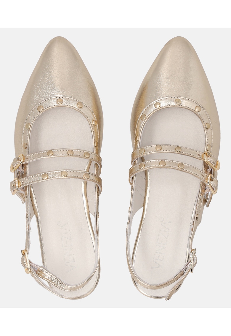 Balerini slingback din piele cu tinte