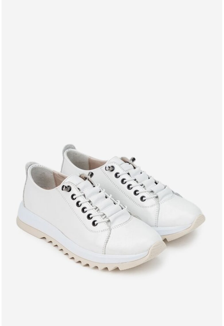 Pantofi dama albi din piele cu siret elastic