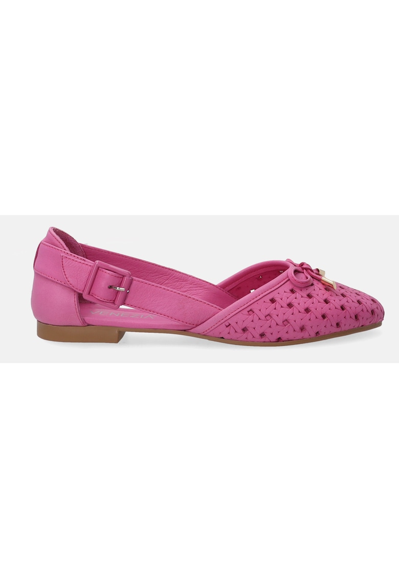 Balerini din piele uni cu model perforat - Fucsia