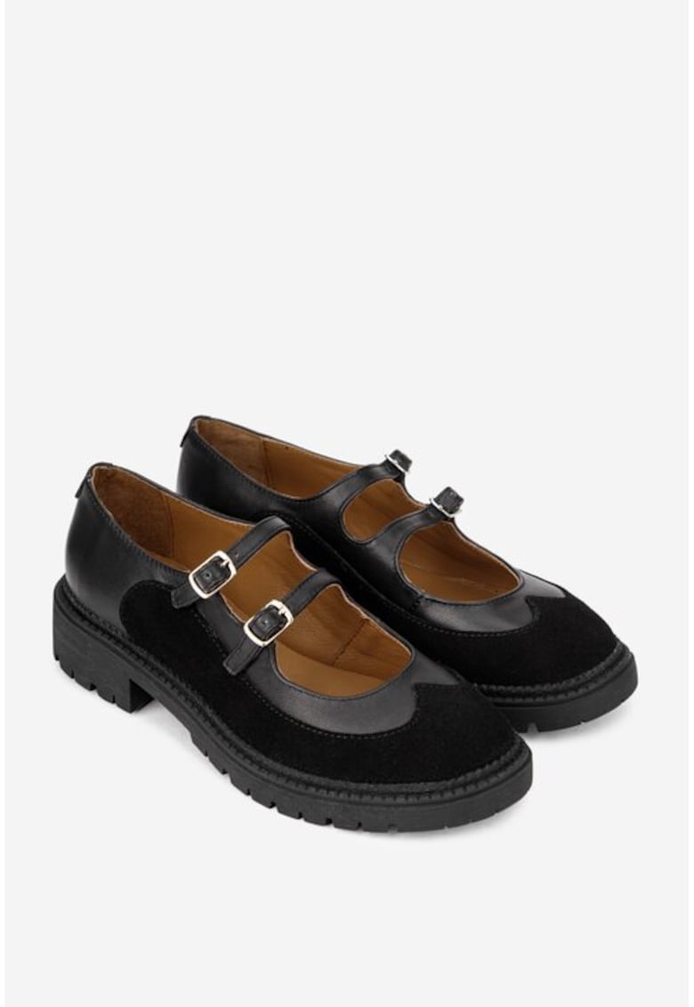 Pantofi dama cu design modern din piele neagră - Negru