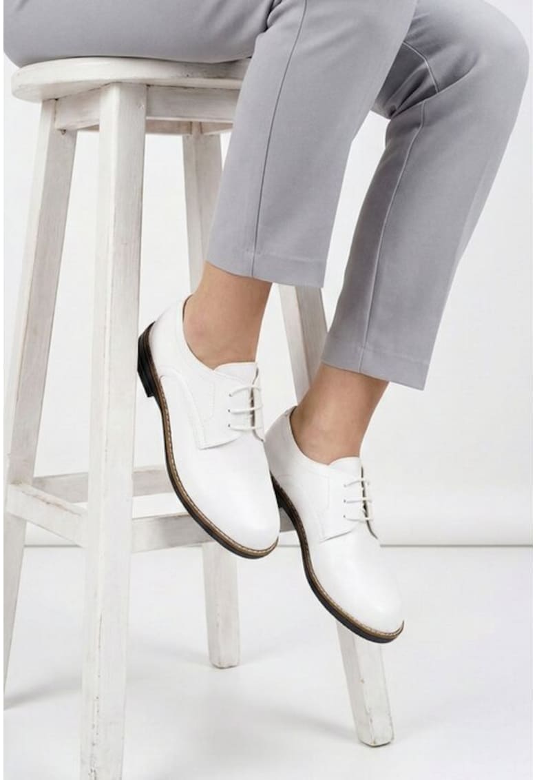 Pantofi dama Oxford albi din piele naturala